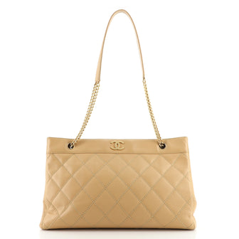 Chanel Vintage Aged Chain CC Tote Quilted Caviar Large