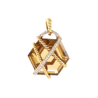 David Yurman Cable Wrap Hexagonal Pendant Pendant & Charms 18K Yellow Gold and 18K White Gold with Citrine and Diamonds 20mm