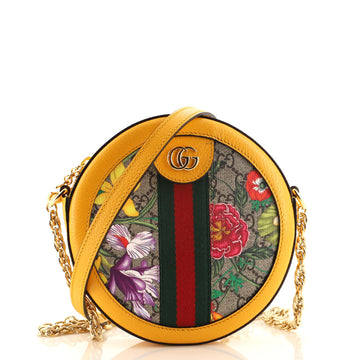 Gucci Ophidia Round Shoulder Bag Flora GG Coated Canvas Mini