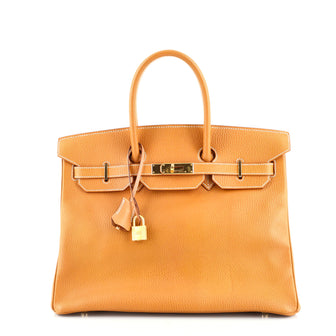 Hermes Birkin Handbag Brown Ardennes with Gold Hardware 35