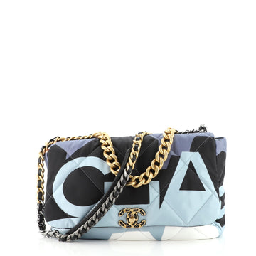 Chanel 19 Flap Bag Quilted Printed Silk Maxi