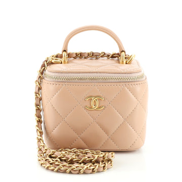 Chanel Classic Top Handle Vanity Case with Chain Quilted Lambskin Mini