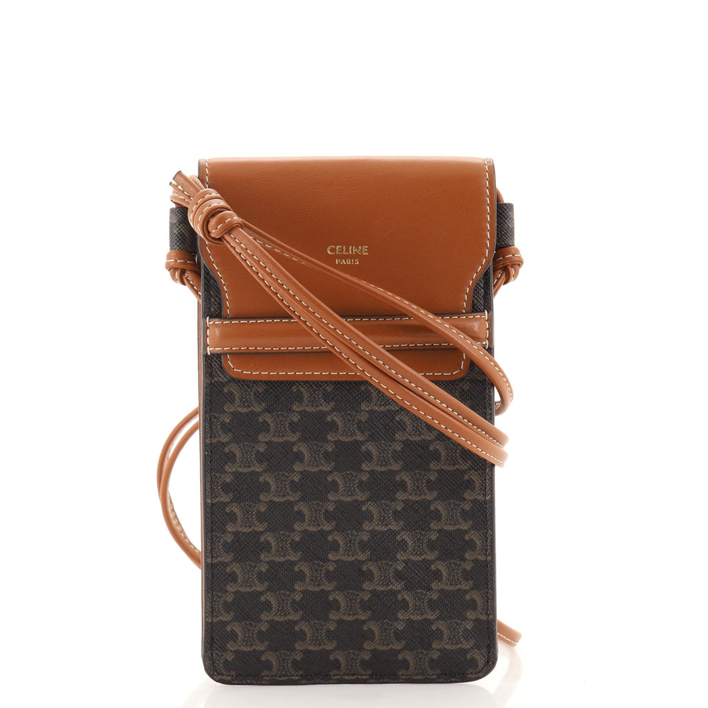 Celine Phone Pouch Crossbody Triomphe Coated Canvas and Leather Brown  1190691
