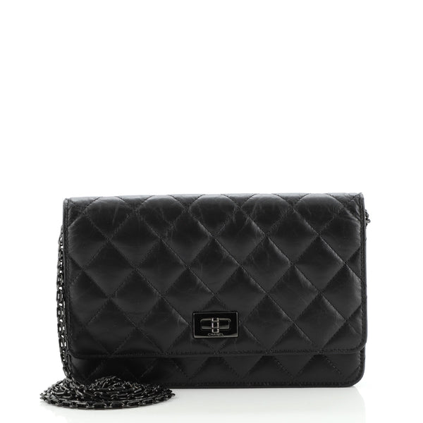 Chanel So Black Reissue 2.55 Wallet on Chain Quilted Aged Calfskin