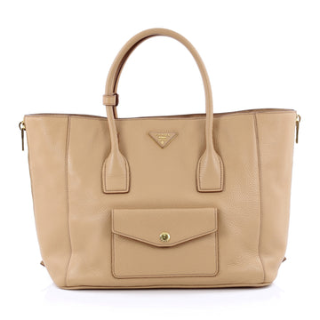 Prada Front Pocket Wing Convertible Tote Vitello Daino