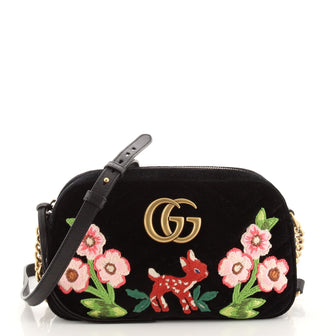 Gucci GG Marmont Camera Bag Embroidered Matelasse Velvet Small