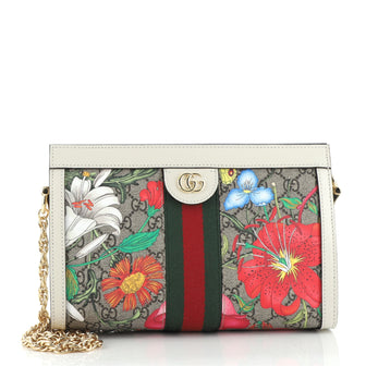 Gucci Ophidia Chain Shoulder Bag Flora GG Coated Canvas Small