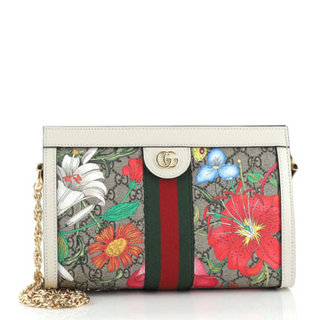 Gucci Ophidia Chain Shoulder Bag Flora GG Coated Canvas Small