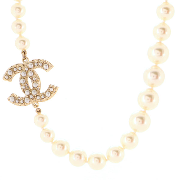 CC 100th Anniversary Short Necklace Metal with Faux Pearls and Crystals