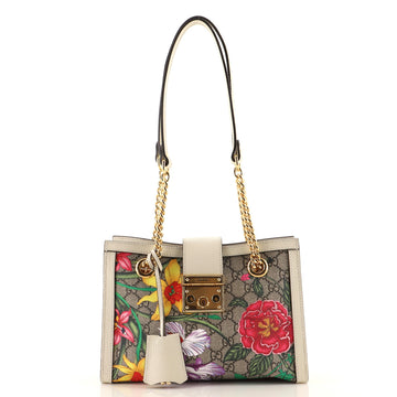 Gucci Padlock Chain Tote Flora GG Coated Canvas Small