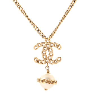 Chanel CC Pearl Drop Necklace Metal with Pearls