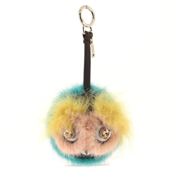 Fendi Bug Mirror Bag Charm Leather and Fur with Crystals