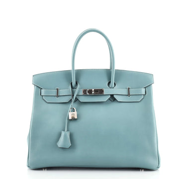 Hermes Birkin Handbag Blue Tadelakt with Palladium Hardware 35
