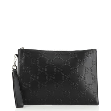 Gucci Wristlet Pouch GG Embossed Perforated Leather