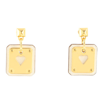 Hermes As de Coeur Drop Earrings Metal and Leather Small