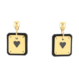 Hermes As de Coeur Drop Earrings Metal and Leather Small