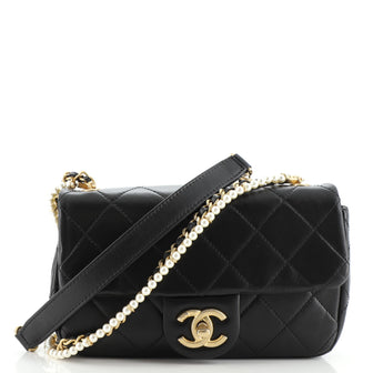 Chanel Crystal Pearls Chain Flap Bag Quilted Calfskin Small