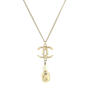 Chanel CC Drop Pendant Necklace Metal with Faux Pearl