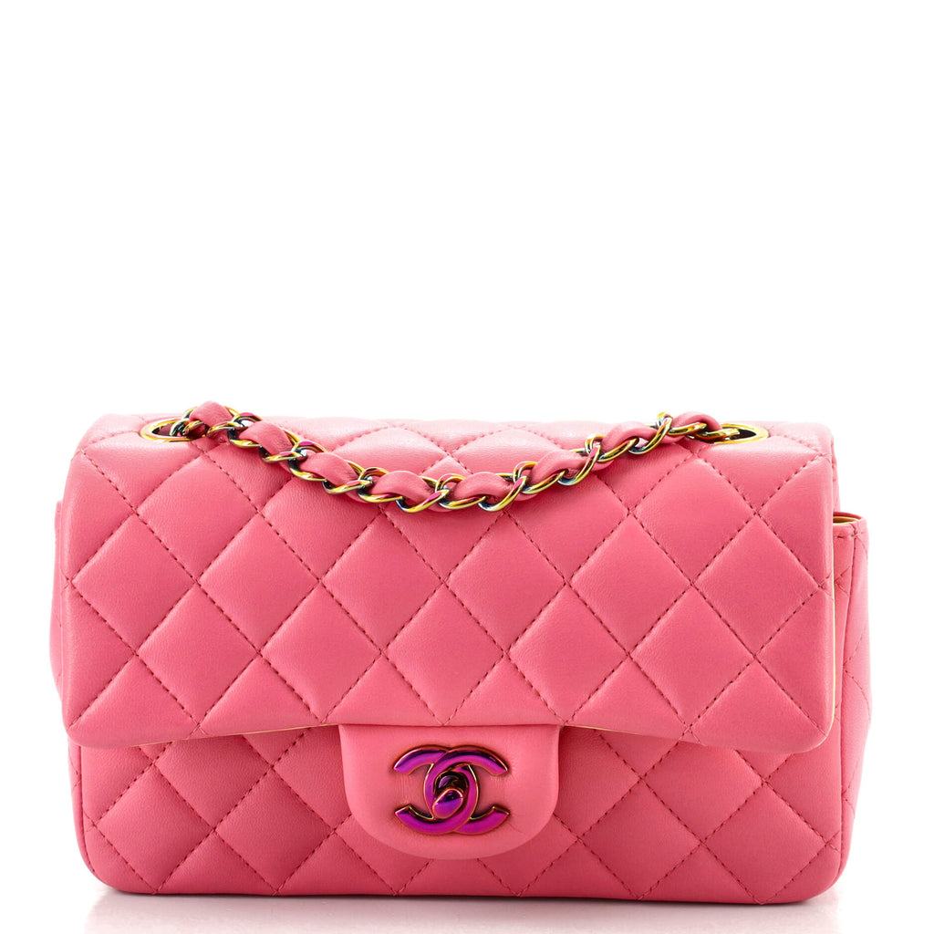 Chanel Classic Single Flap Bag Quilted Lambskin with Rainbow Hardware Mini  Pink 11948925