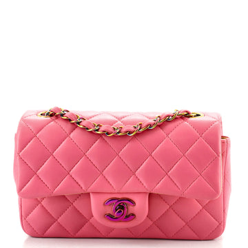 Chanel Classic Single Flap Bag Quilted Lambskin with Rainbow Hardware Mini