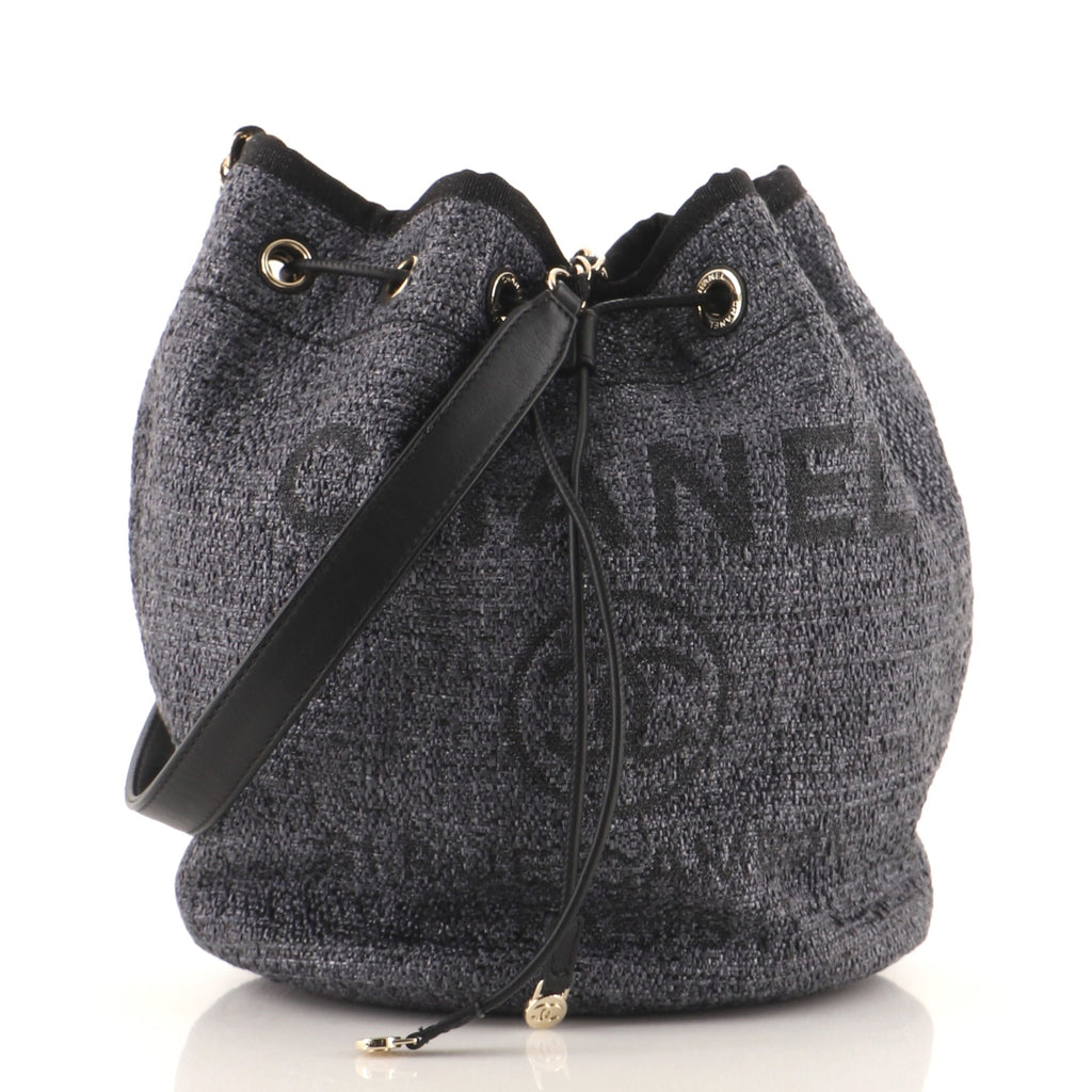 Chanel Deauville Drawstring Bucket Bag Raffia with Glitter Detail Medium  Blue 11948977
