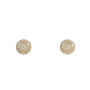 Chanel CC Logo Button Stud Earrings Metal with Crystals