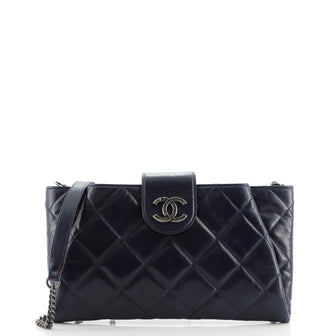 Chanel Coco Pleats Duo Color Chain Clutch Quilted Glazed Calfskin Small