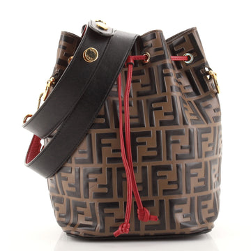 Fendi Mon Tresor Bucket Bag Zucca Embossed Leather Small