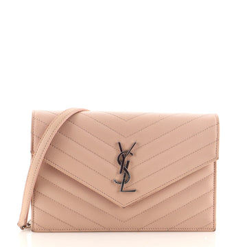 Saint Laurent Classic Monogram Wallet on Chain Matelasse Chevron Leather Small