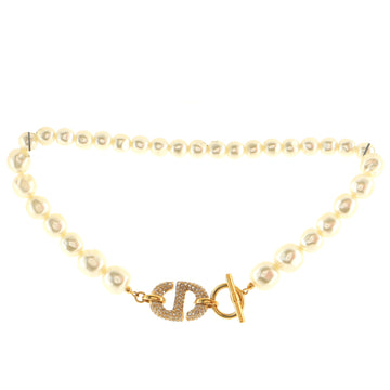 Christian Dior CD Navy Choker Necklace Metal with Faux Pearls and Crystals