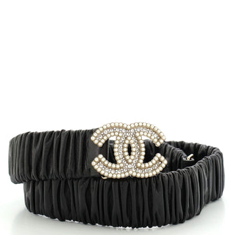 Chanel CC Elastic Belt Leather with Metal and Faux Pearls