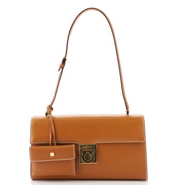 Salvatore Ferragamo Gancio Lock Flap Shoulder Bag Leather Small