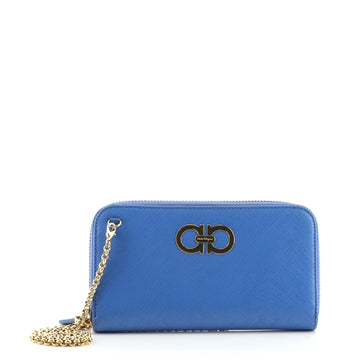 Salvatore Ferragamo Double Gancio Zip Around Wallet on Chain Saffiano Leather