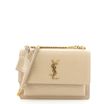 Saint Laurent Sunset Crossbody Bag Crocodile Embossed Leather Medium