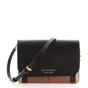 Burberry Hampshire Wallet on Chain Leather and House Check Canvas