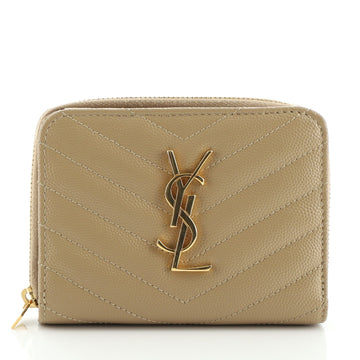 Saint Laurent Classic Monogram Zip Around Wallet Matelasse Chevron Leather Compact
