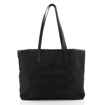 Prada Logo Shopping Tote Embroidered Tessuto and Saffiano Leather Medium