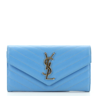 Saint Laurent Classic Monogram Flap Wallet Matelasse Chevron Leather Large