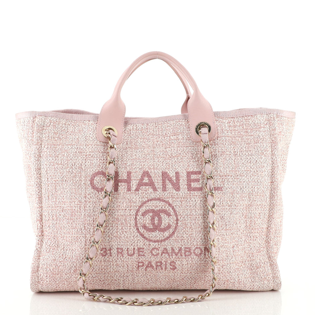 Chanel Deauville Tote Raffia with Glitter Detail Medium Pink 1200781