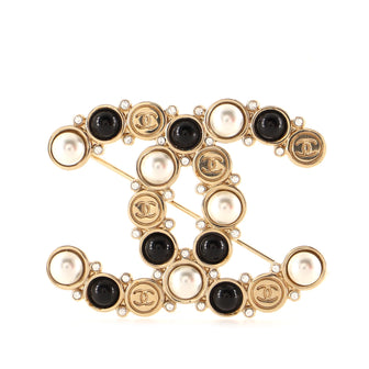 Chanel CC Brooch Metal with Crystals and Faux Pearls