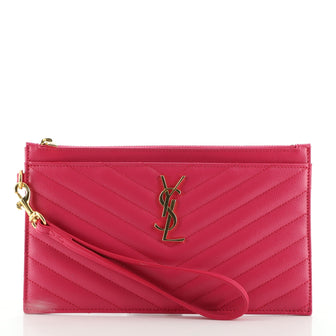 Saint Laurent Classic Monogram Zip Bill Pouch Matelasse Chevron Leather Large