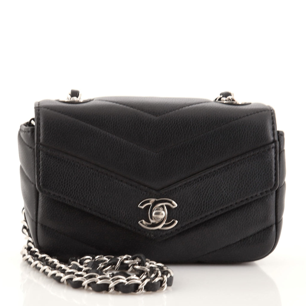 Chanel Data Center Envelope Flap Bag Chevron Caviar Mini Black 1201051