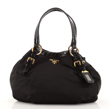 Prada Side Zip Belted Tote Tessuto with Patent Large