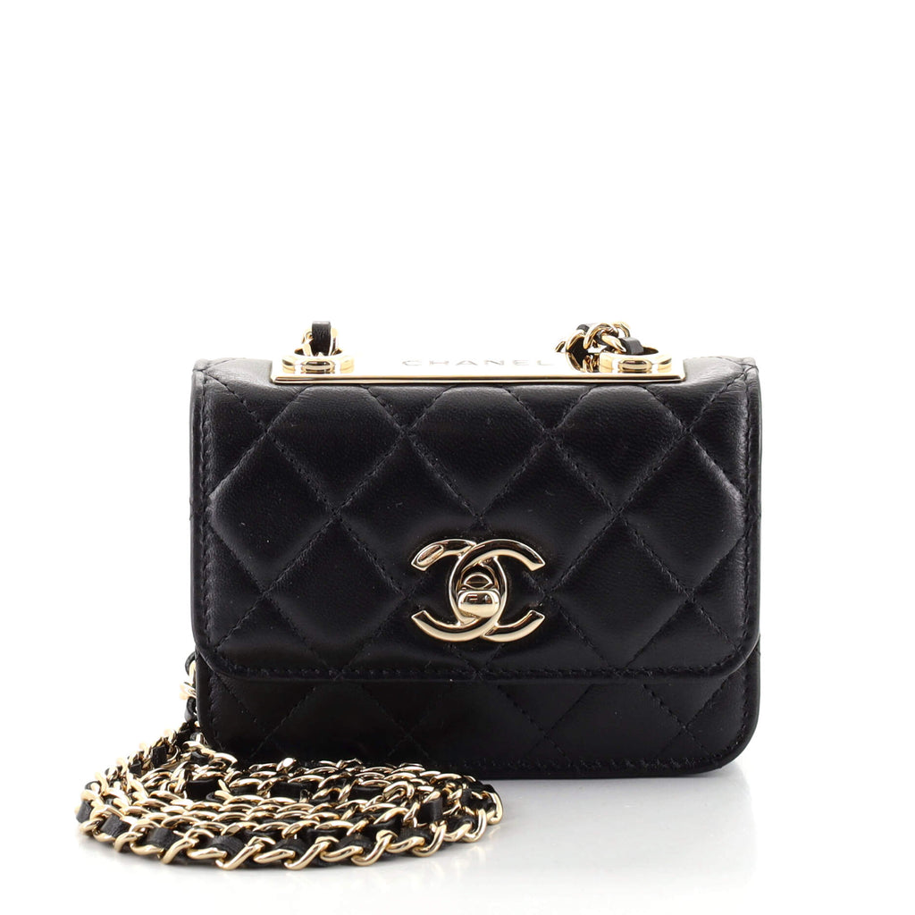 CHANEL Lambskin Quilted Trendy CC Card Holder On Chain Black 1237098