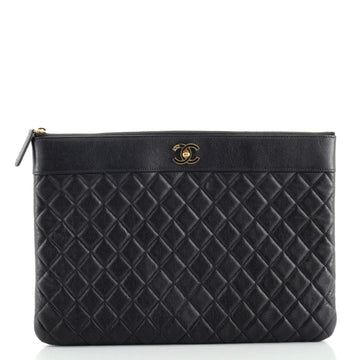 Chanel Mademoiselle Vintage O Case Clutch Quilted Sheepskin Large