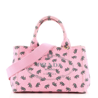 Prada Canapa Convertible Tote Printed Canvas Mini