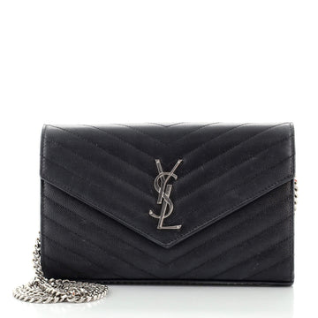Saint Laurent Classic Monogram Wallet on Chain Matelasse Chevron Leather Medium