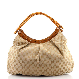 Gucci Vintage Bamboo Hobo GG Canvas Large