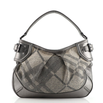 Burberry Fairby Hobo Shimmer Nova Check Canvas with Leather Medium