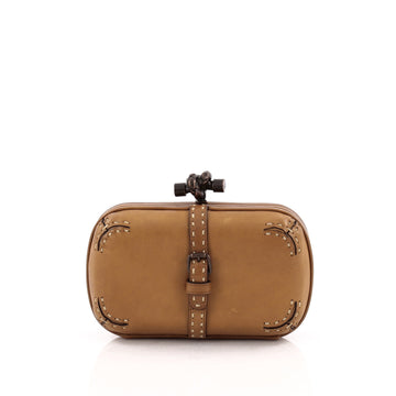 Bottega Veneta Box Knot Clutch Topstitched Leather Small